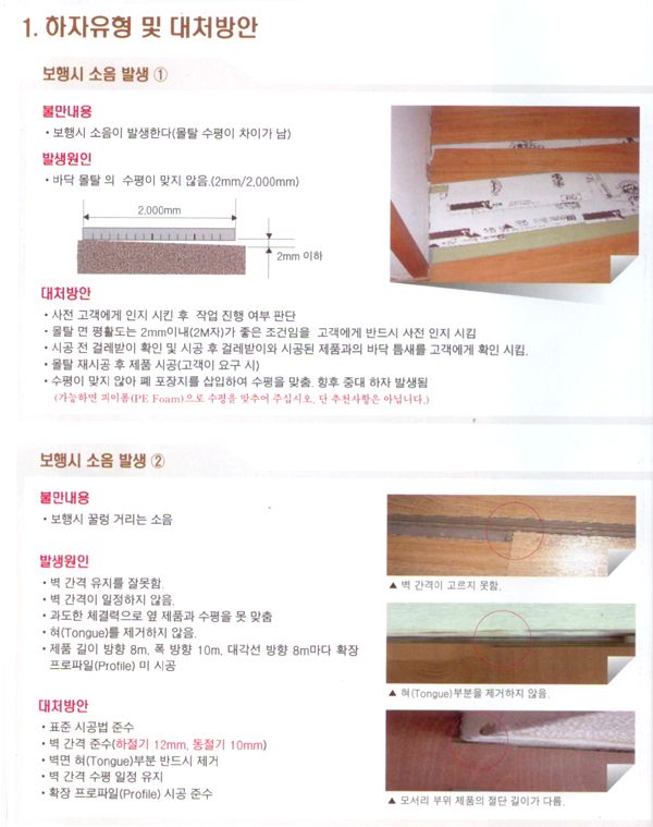 강화마루 시공방법 (5) - 하자유형 및 대처방안