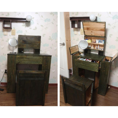 화장대  상판 선반과 의자, 조명까지...