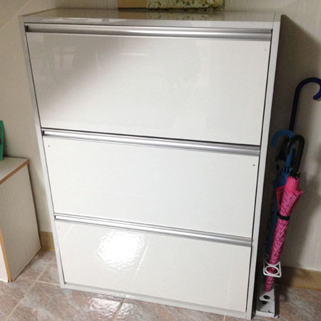 고광택 백색 3단 슬림 신발장