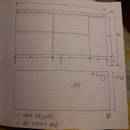 원목으로 만든 싱크대 하부장