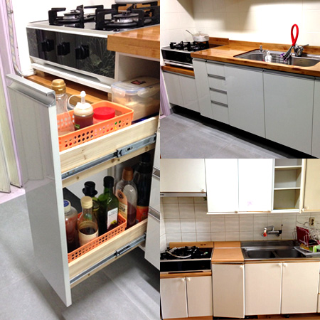 오리나무 상판으로 만든 원목 싱크대 - 하부장