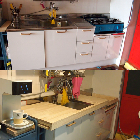 소나무로 만든 싱크대 상판