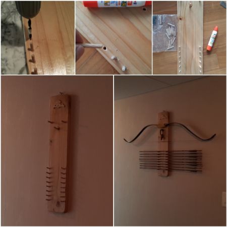 판재와 목심으로 만든 활화살 거치대