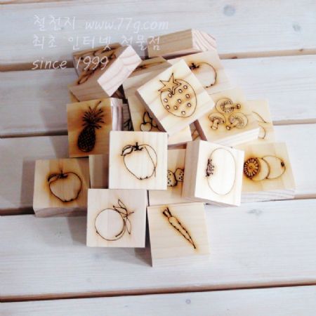 교육용 원목 블럭 과일 채소 딸기(2)  48x48x18mm 1